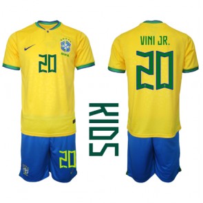 Brazylia Vinicius Junior #20 Koszulka Podstawowych Dziecięca MŚ 2022 Krótki Rękaw (+ Krótkie spodenki)